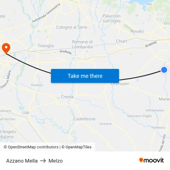 Azzano Mella to Melzo map