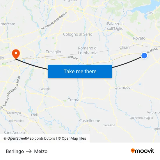 Berlingo to Melzo map