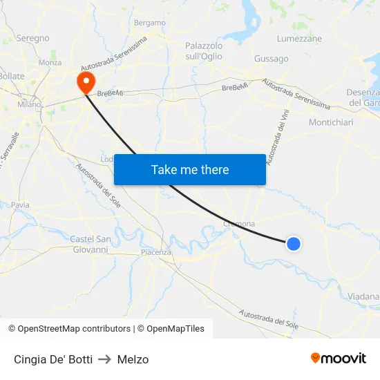 Cingia de' Botti to Melzo map
