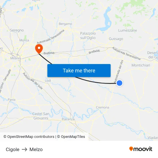 Cigole to Melzo map