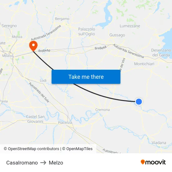 Casalromano to Melzo map