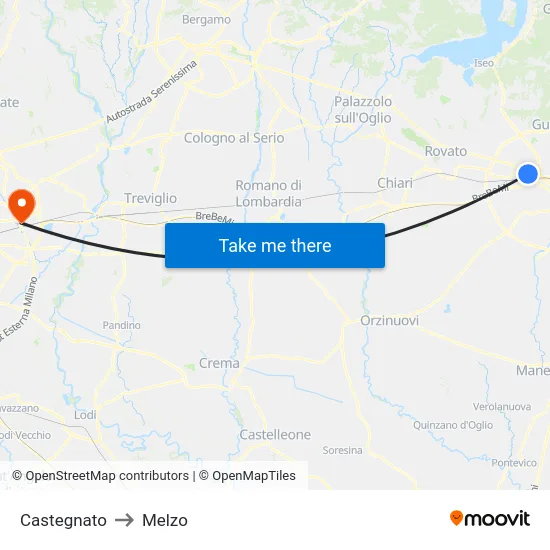 Castegnato to Melzo map