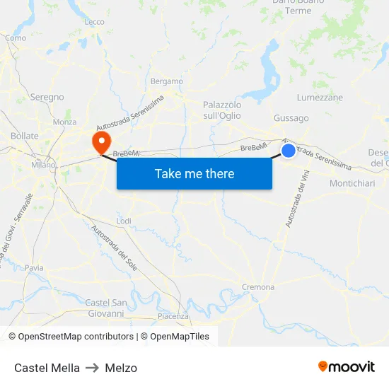 Castel Mella to Melzo map