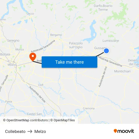 Collebeato to Melzo map