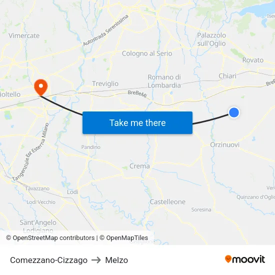Comezzano-Cizzago to Melzo map