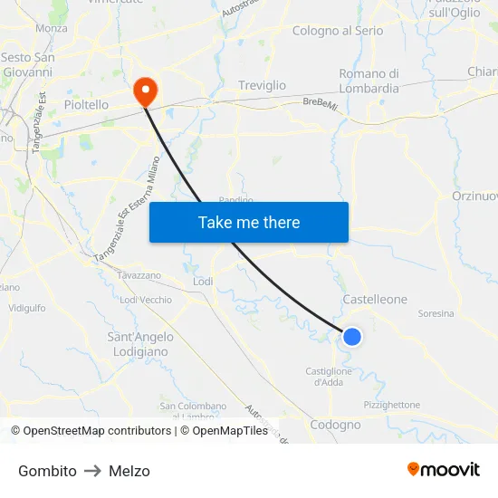 Gombito to Melzo map