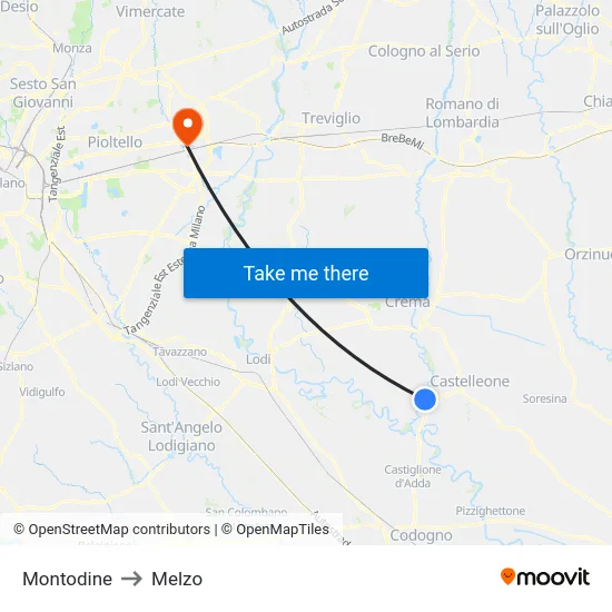 Montodine to Melzo map