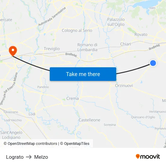 Lograto to Melzo map