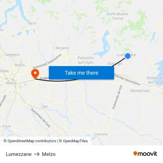 Lumezzane to Melzo map
