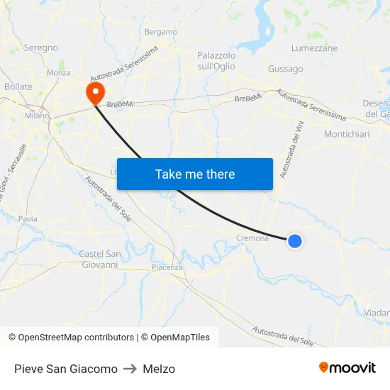 Pieve San Giacomo to Melzo map