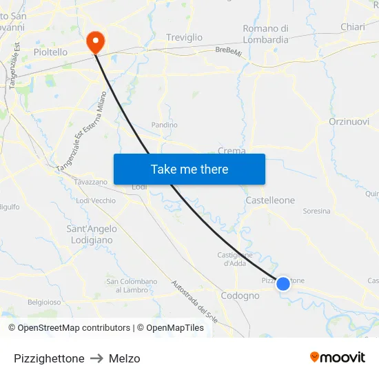 Pizzighettone to Melzo map