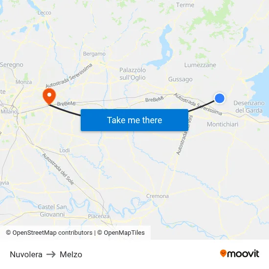 Nuvolera to Melzo map