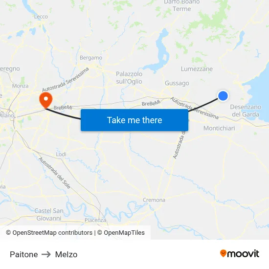 Paitone to Melzo map