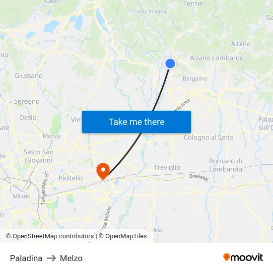 Paladina to Melzo map