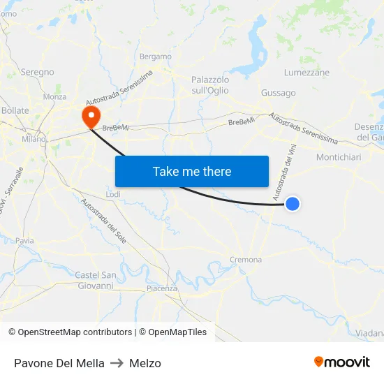 Pavone Del Mella to Melzo map