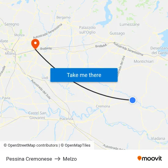 Pessina Cremonese to Melzo map