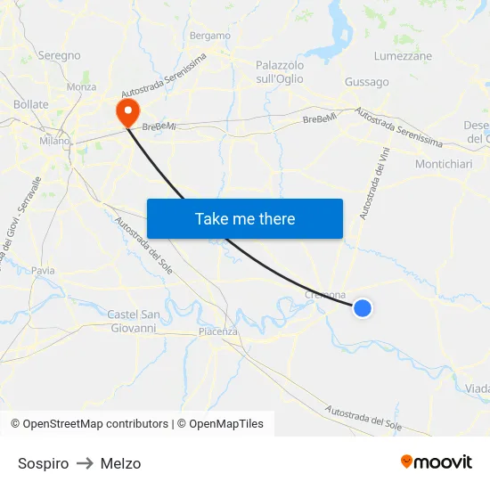 Sospiro to Melzo map