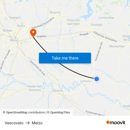 Vescovato to Melzo map