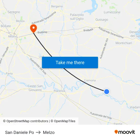 San Daniele Po to Melzo map