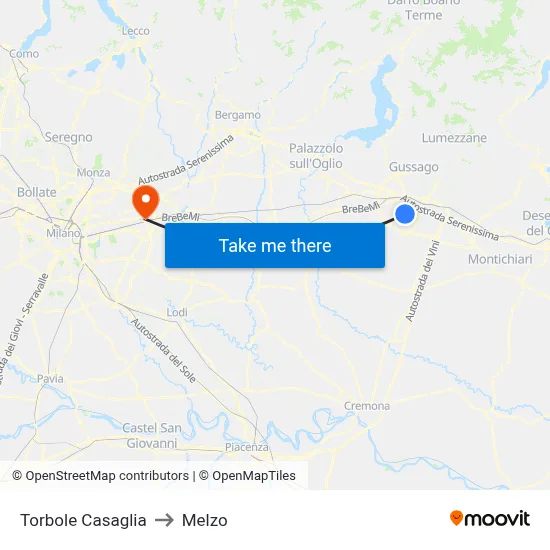 Torbole Casaglia to Melzo map