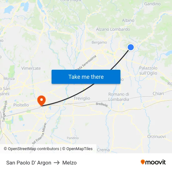 San Paolo D' Argon to Melzo map