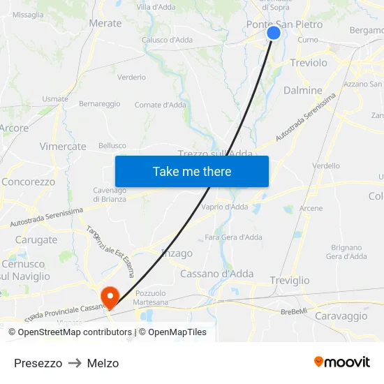 Presezzo to Melzo map