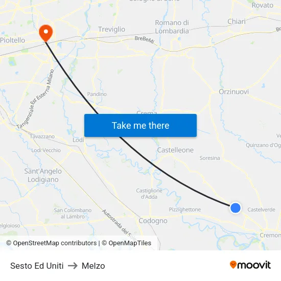 Sesto Ed Uniti to Melzo map