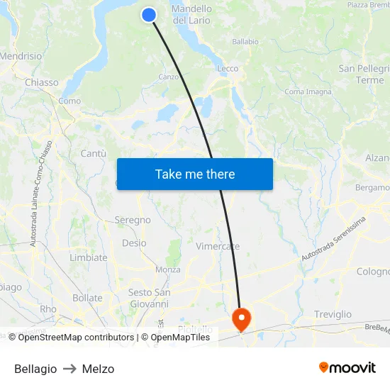 Bellagio to Melzo map