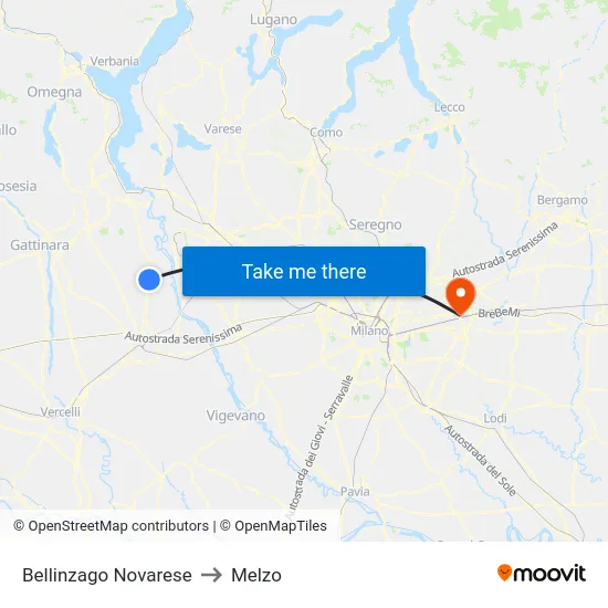 Bellinzago Novarese to Melzo map