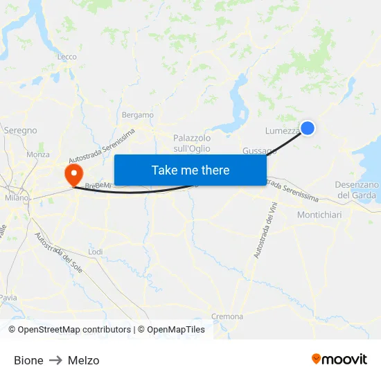 Bione to Melzo map