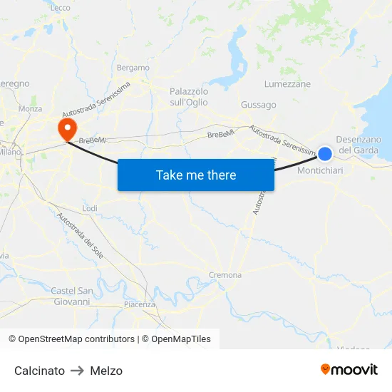 Calcinato to Melzo map