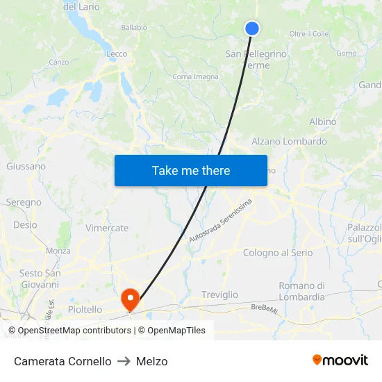 Camerata Cornello to Melzo map