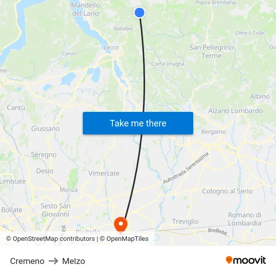 Cremeno to Melzo map