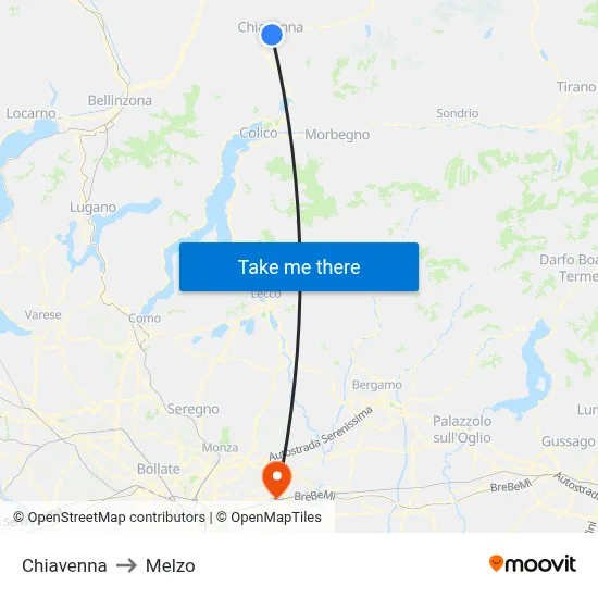 Chiavenna to Melzo map