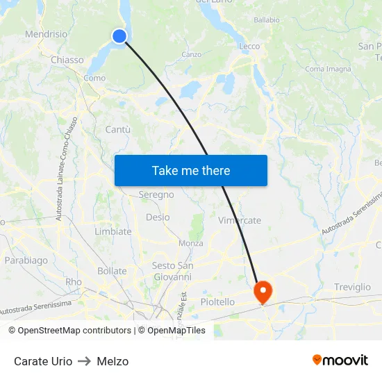 Carate Urio to Melzo map