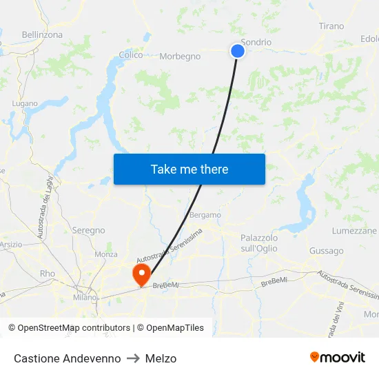 Castione Andevenno to Melzo map