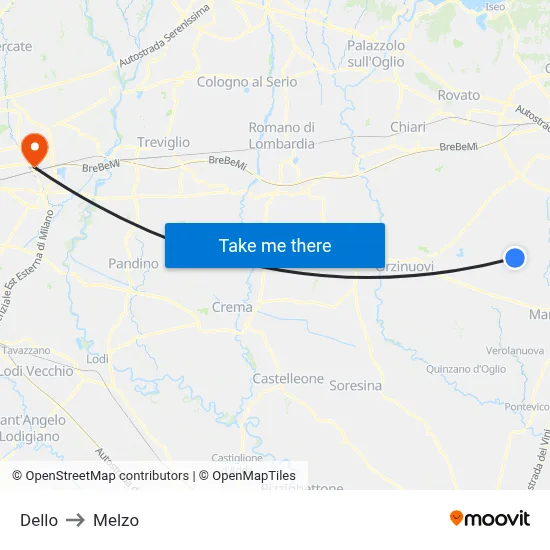 Dello to Melzo map
