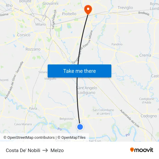 Costa de' Nobili to Melzo map