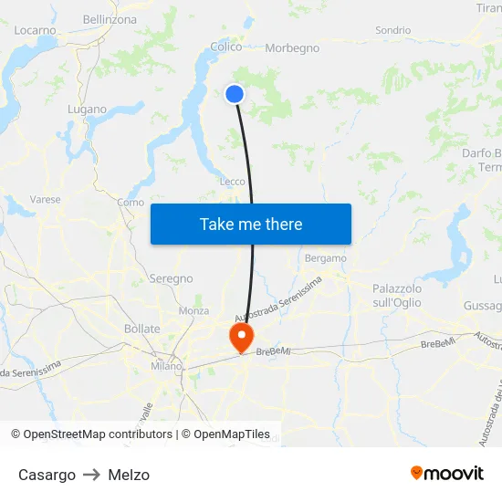Casargo to Melzo map