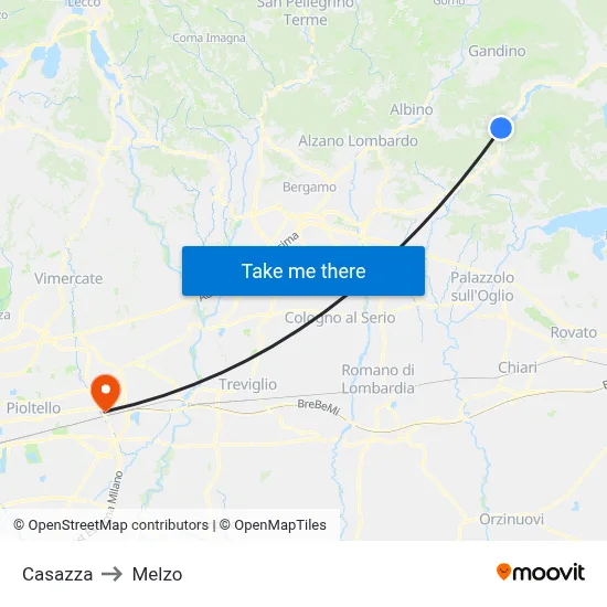 Casazza to Melzo map