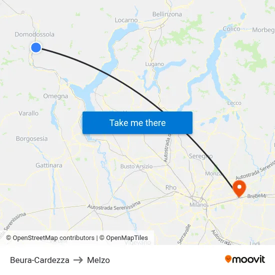 Beura-Cardezza to Melzo map