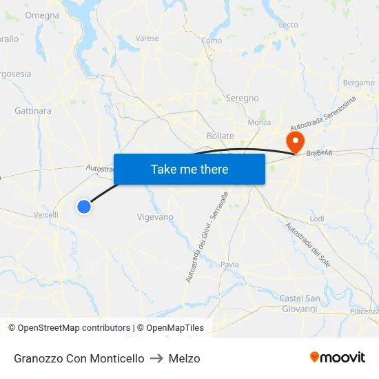 Granozzo Con Monticello to Melzo map