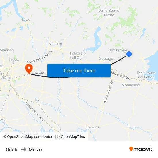 Odolo to Melzo map