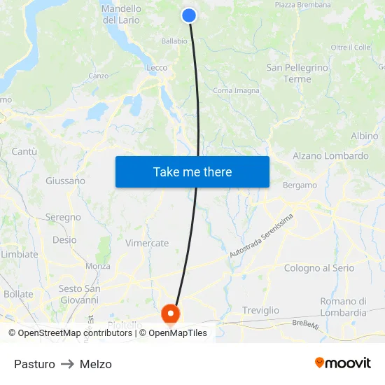 Pasturo to Melzo map