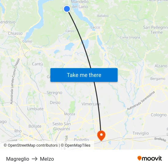 Magreglio to Melzo map