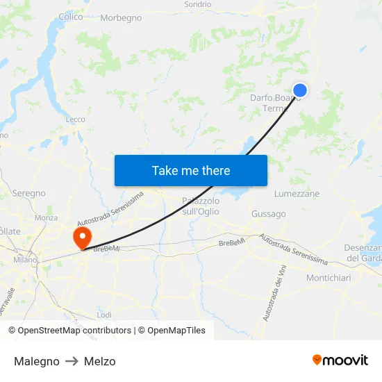 Malegno to Melzo map