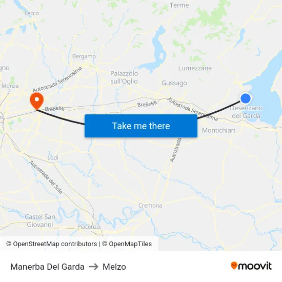 Manerba Del Garda to Melzo map