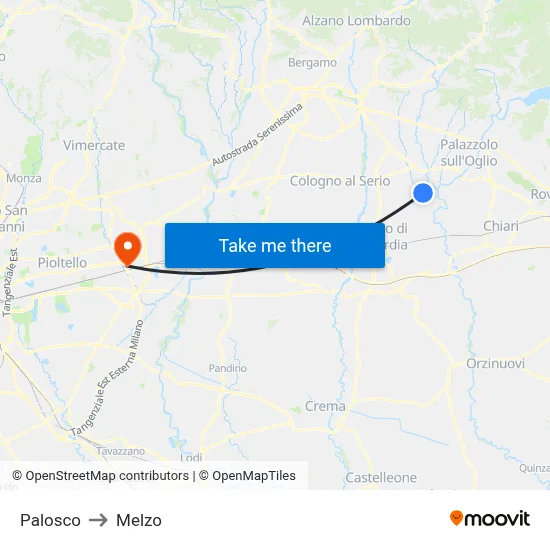 Palosco to Melzo map