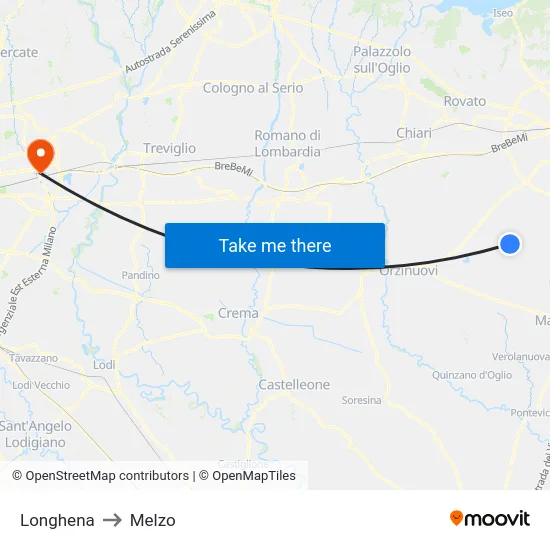 Longhena to Melzo map