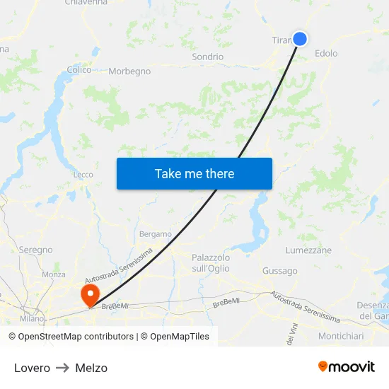 Lovero to Melzo map